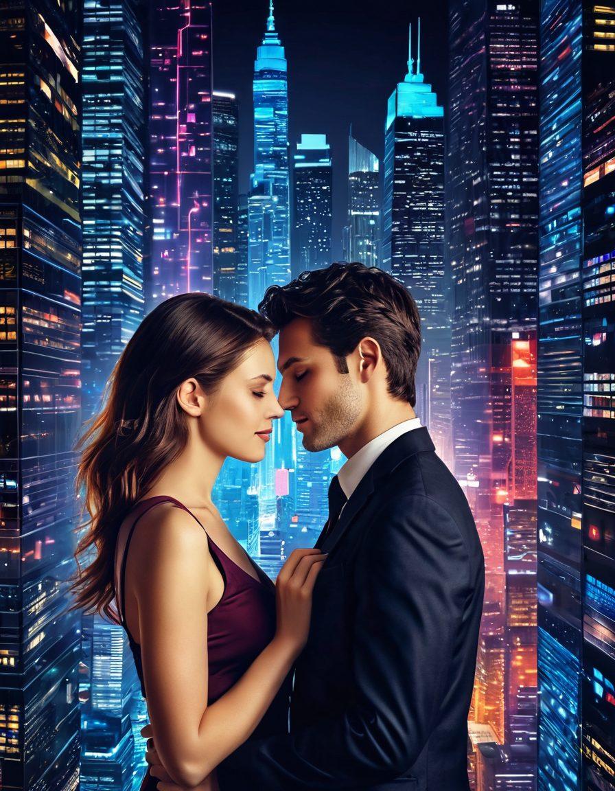 A dynamic digital collage showcasing modern adult relationships: a romantic couple sharing an intimate moment, juxtaposed with digital hosting solutions like servers and cloud symbols. Soft, warm lighting contrasts with vibrant tech motifs, symbolizing the blend of emotion and technology. Include elements of social media, communication icons, and a city skyline to represent urban life. super-realistic. vibrant colors. 3D.